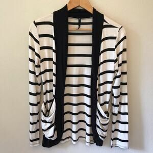Love Culture White Black Striped Open Cardigan
